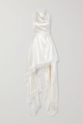 Danielle Frankel - Carrie Lace-trimmed Wool And Silk-blend Charmeuse Gown - Ivory