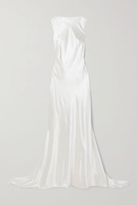 Danielle Frankel - Charlie Draped Silk And Wool-blend Charmeuse Gown - Ivory