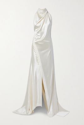 Danielle Frankel - Sasha Draped Silk-charmeuse Halterneck Gown - Ivory