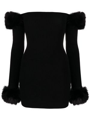 Danielle Guizio faux-fur trim off-shoulder dress - Black