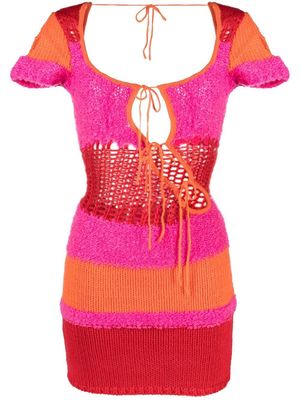 Danielle Guizio horizontal-stripe knitted minidress - Orange