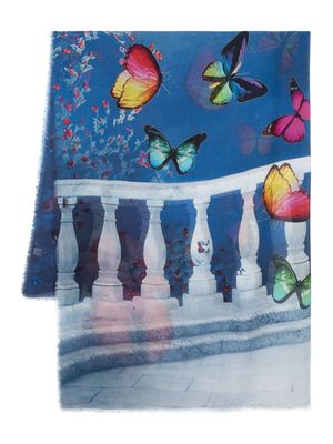 D'aniello Elba butterfly-print scarf - Blue