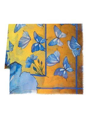 D'aniello floral-print fringed scarf - Blue