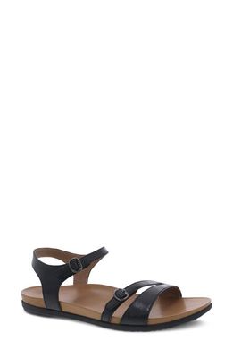 Dansko Janelle Ankle Strap Sandal in Black Glazed Calf