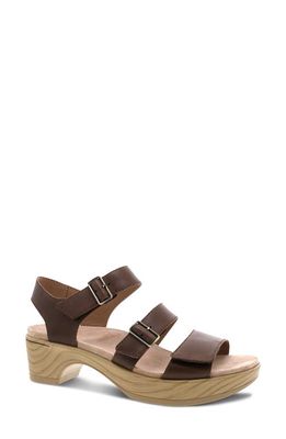 Dansko Malena Strappy Wedge Sandal in Brown Smooth Calf