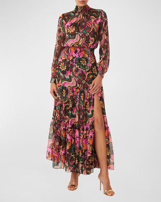 Daphne Tie-Back Bow Floral Slit Maxi Dress