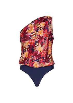 Darby Floral Silk One-Shoulder Bodysuit