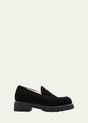 Darcy Suede Shearling-Lined Penny Loafers