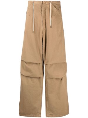 Dark Park gathered cotton wide-leg trousers - Brown