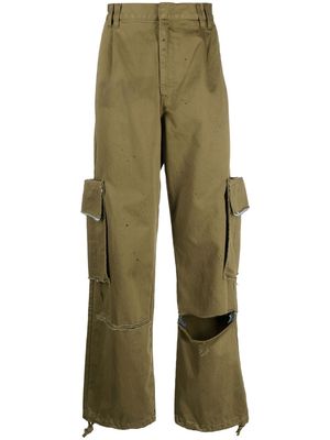 DARKPARK high-waisted distressed effect cargo trousers - Green