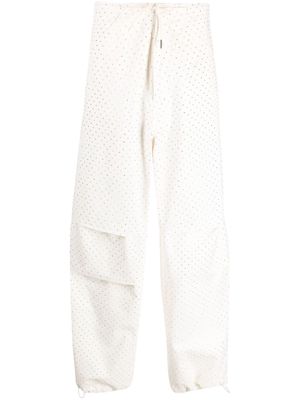 DARKPARK rhinestone-embellished cotton palazzo trousers - White