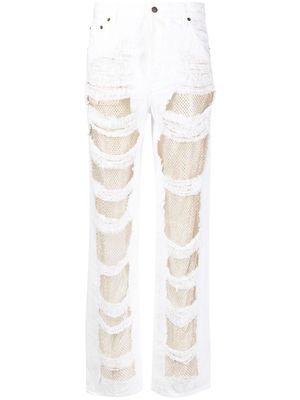 DARKPARK ripped design cotton jeans - White