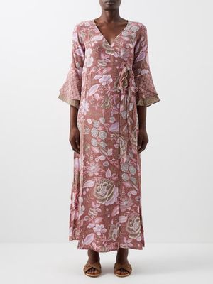 D'Ascoli - Bali Floral-print Crepe Maxi Dress - Womens - Burgundy