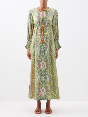 D'Ascoli - Harmony Tie-neck Printed Silk-twill Dress - Womens - Green Multi