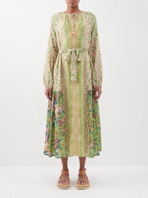 D'Ascoli - Juliette Floral Silk Khadi-voile Midi Dress - Womens - Green Multi