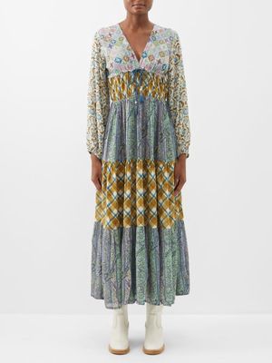 D'Ascoli - Reed V-neck Silk-georgette Maxi Dress - Womens - Blue Multi