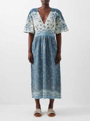 D'Ascoli - Sumba Floral-print Cotton-khadi Dress - Womens - Blue Print