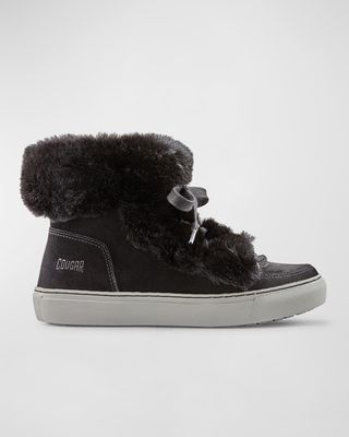 Dasha Suede Faux Fur Lace-Up Booties