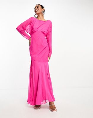 Daska long sleeve maxi dress in vibrant pink