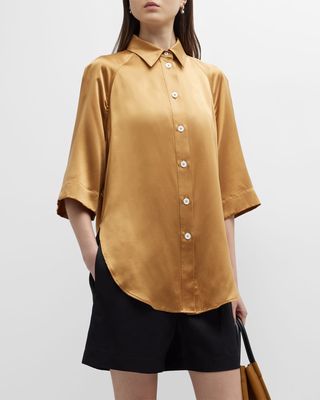 Datia Short-Sleeve Satin Collared Shirt