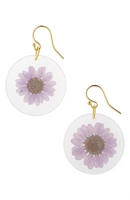 Dauphinette Pressed Neon Daisy Drop Earrings in Purple Flower