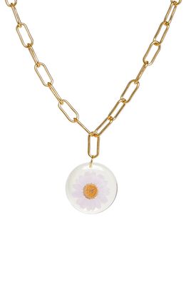 Dauphinette Pressed Neon Daisy Pendant Chain Necklace in Gold