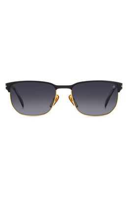 David Beckham Eyewear 59mm Rectangular Sunglasses in Matte Black Gold/Grey Shaded