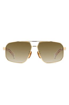 David Beckham Eyewear 61mm Rectangular Sunglasses in Gold Crystal/Brown Gradient
