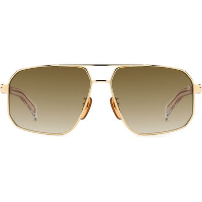 David Beckham Eyewear 61mm Rectangular Sunglasses in Gold Crystal