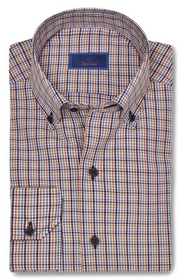 David Donahue Check Cotton Poplin Button-Down Shirt in Navy/Orange 