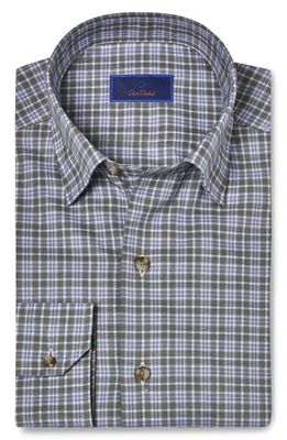 David Donahue Check Twill Hidden Button-Down Shirt in Green/Sky 