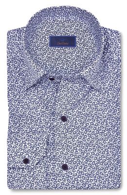 David Donahue Classic Fit Football Print Supima Cotton Twill Dress Shirt in Blue/White