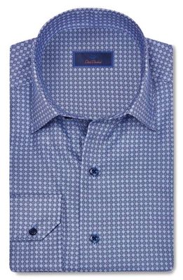 David Donahue Classic Fit Geometric Floral Supima Cotton Twill Dress Shirt in Blue