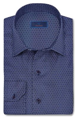 David Donahue Classic Fit Geometric Print Supima Cotton Twill Dress Shirt in Navy