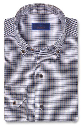 David Donahue Classic Fit Houndstooth Supima Cotton Royal Oxford Dress Shirt in Blue/Chocolate