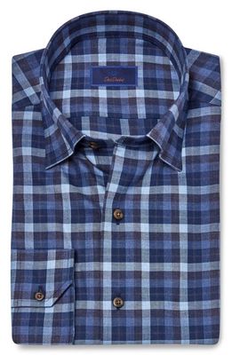 David Donahue Classic Fit Plaid Supima Cotton Twill Dress Shirt in Blue/Charcoal