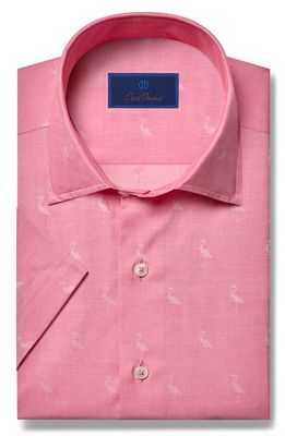David Donahue Flamingo Dobby Short Sleeve Button-Up Shirt in Pink