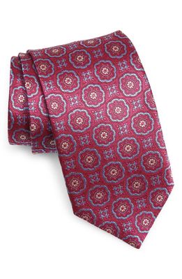 David Donahue Floral Medallion Silk X-Long Tie in Berry