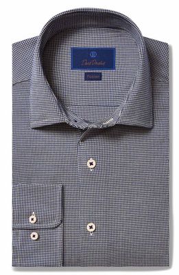 David Donahue Fusion Trim Fit Jacquard Houndstooth Cotton Button-Up Shirt in Navy