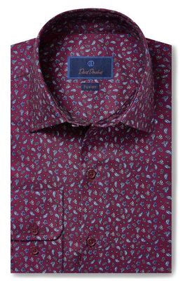 David Donahue Fusion Trim Fit Paisley Cotton Button-Up Shirt in Wine