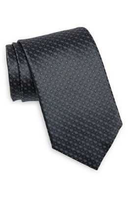 David Donahue Geo Floral Extra Long Silk Tie in Charcoal