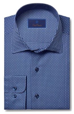 David Donahue Geometric Floral Print Cotton Button-Up Shirt in Navy