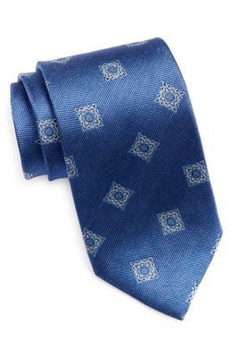 David Donahue Geometric Medallion Silk Tie in Blue