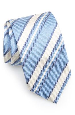 David Donahue Jacquard Stripe Silk Tie in Gray/Sky