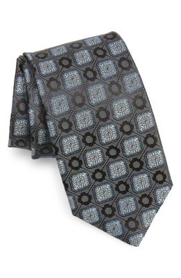 David Donahue Medallion Silk Tie in Brown/Charcoal