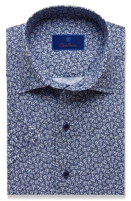 David Donahue Men's Micro Floral Print Short Sleeve Shirt in Navy