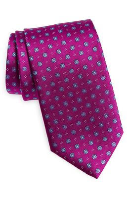 David Donahue Neat Floral Medallion Silk Tie in Berry