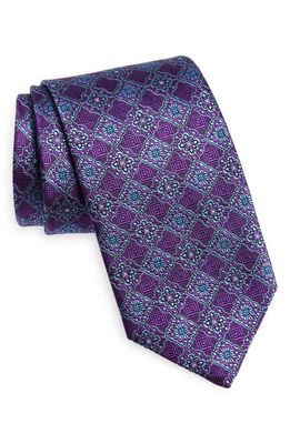 David Donahue Neat Geometric Silk Tie in Purple