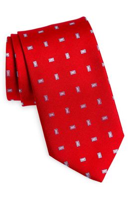 David Donahue Neat Geometric Silk Tie in Red