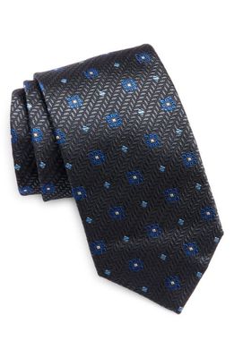 David Donahue Neat Medallion Silk Tie in Charcoal